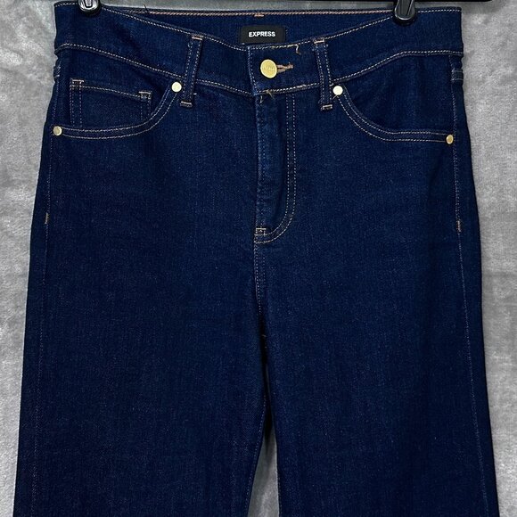 Express 70's Flare Dark Wash Mid Rise Jeans Sz 0R - Picture 2 of 12